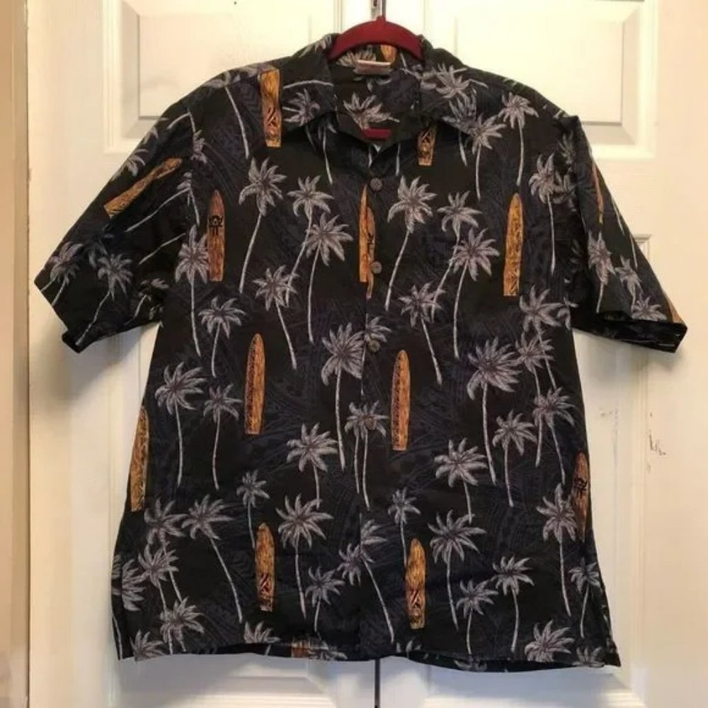 Go Barefoot Surfboard and Palm Tree Hawaiian Aloha Shirt